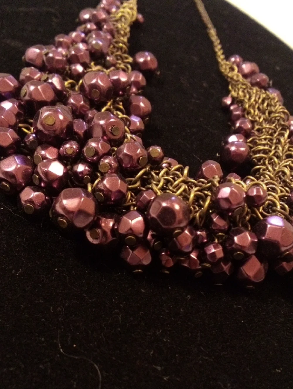 Purple Beaded Statement Necklace with Antique Gold Chain